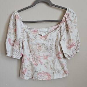 H&M Linen Blend Floral Top